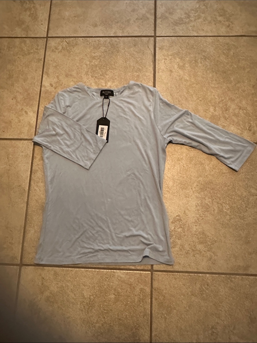 Alfani Pale Blue Three-Quarter Sleeve Tee